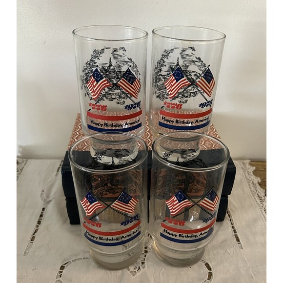 VTG Happy Birthday America Commemorative Glassware 1776-1976 Bicentennial USA 4 - Picture 1 of 9